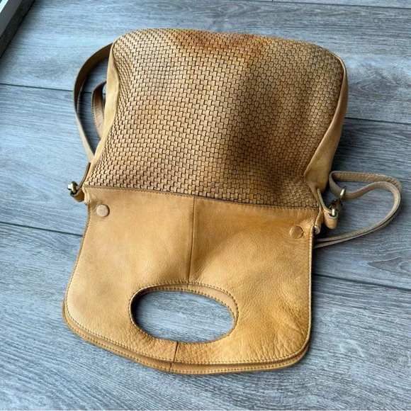 Milo Genuine Tan Leather Braided Leather Foldover Crossbody Bag - Picture 9 of 16